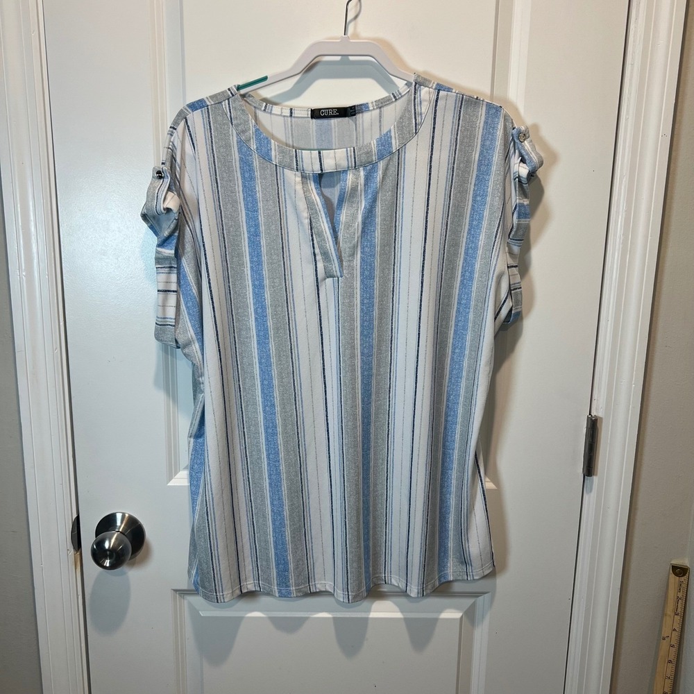 CURE. Womens Blouse Vertical Stripes‎ Blue 2XL